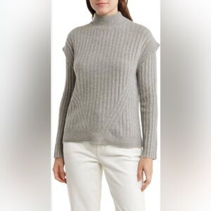 THE CASHMERE‎ PROJECT Mock Neck Ribbed Shoulder Cashmere Sweater XS